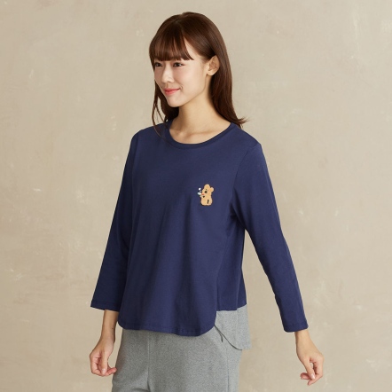 DINOTAENG | 早餐繡花剪接上衣-星海藍(lán)